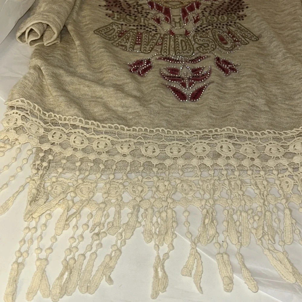 Harley-Davidson Cream and Pink Embellished Cold-Shoulder Top - Picture 8 of 8